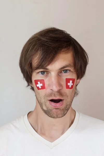 Surprised Swiss sports fan — Stock Photo, Image