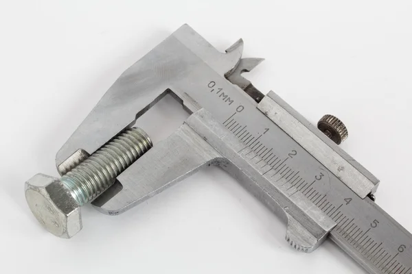 Måling bolt med Vernier caliper - Stock-foto