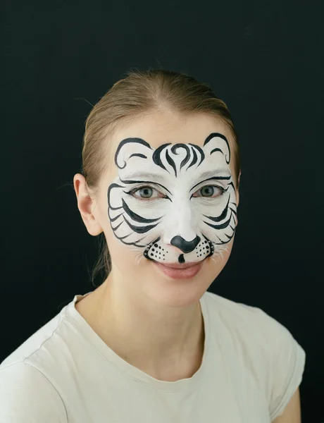 White tiger face painting — Stock Photo, Image