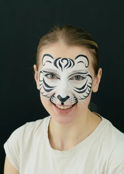 White tiger face painting — Stock Photo, Image