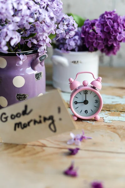 Twee Toon lila bloemen met Good Morning Opmerking — Stockfoto