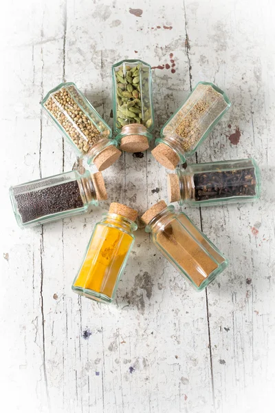 Idian spices in a glass jars isolated — Stock Photo, Image