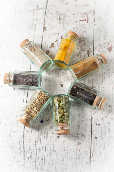 Idian spices in a glass jars isolated — Stock Photo, Image