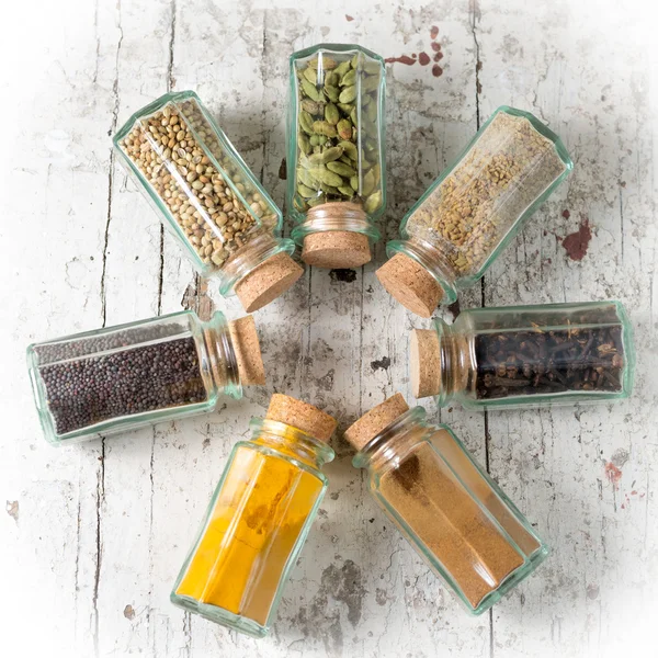 Idian spices in a glass jars isolated — Stock Photo, Image