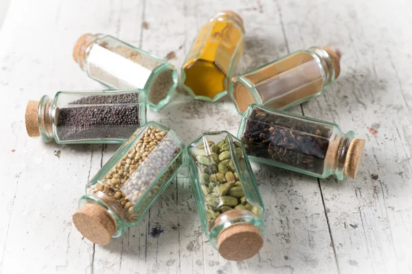 Idian spices in a glass jars isolated — Stock Photo, Image