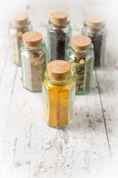 Idian spices in a glass jars isolated — Stock Photo, Image