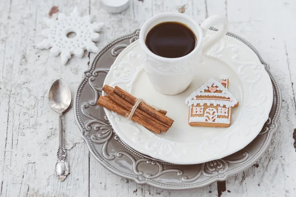 Merry Christmas composition with coffee and gingerbread sweets a — Stock Photo, Image