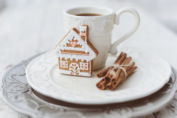 Merry Christmas composition with coffee and gingerbread sweets a — Stock Photo, Image