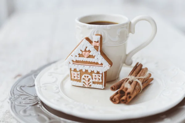 Merry Christmas composition with coffee and gingerbread sweets a — Stock Photo, Image