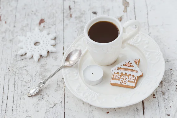 Merry Christmas composition with coffee and gingerbread sweets a — Stock Photo, Image