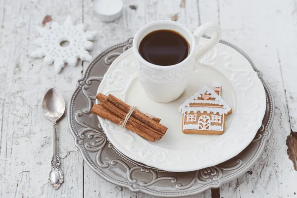 コーヒーとお菓子とメリー クリスマス構成します。 — ストック写真