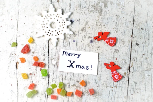 Elementos decorativos navideños con ángeles y copos de nieve y Merry Xm —  Fotos de Stock
