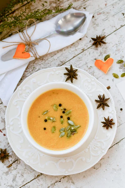 Kremalı balkabağı çorbası — Stok fotoğraf