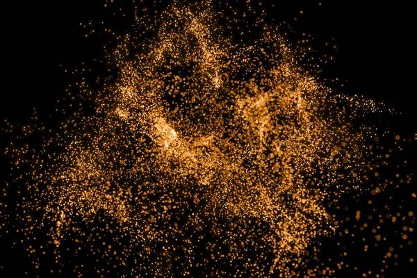 黒の背景にマリーゴールド色の3D粒子 — ストック写真