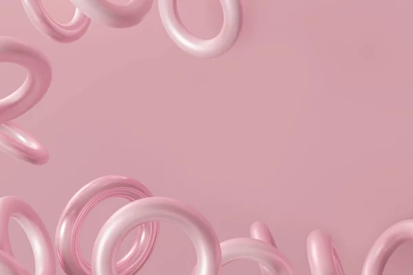 Pattern of 3d render coral pink shiny metallic tori — Stock Photo, Image