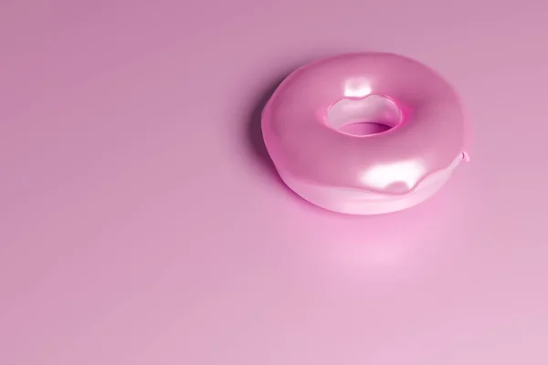单色粉红底色粉红金属甜甜圈3D渲染 — 图库照片