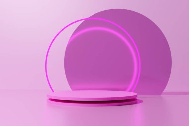 3D Pembe renkte, neon yüzüklü podyum