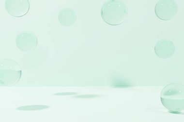 Nane rengi baloncuk çerçevesinin 3D görüntüsü bir nane monokrom arka planında