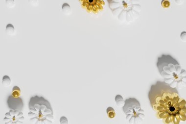 3d render of white and gold Halloween pumpkins frame on a white background