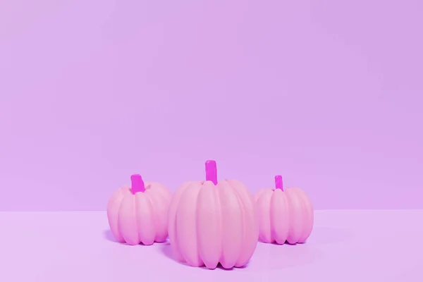 3d renderizado de calabazas de color neón rosa sobre un fondo púrpura — Foto de Stock