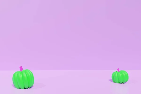 3d renderizado de calabazas de color neón verde y rosa sobre un fondo púrpura —  Fotos de Stock