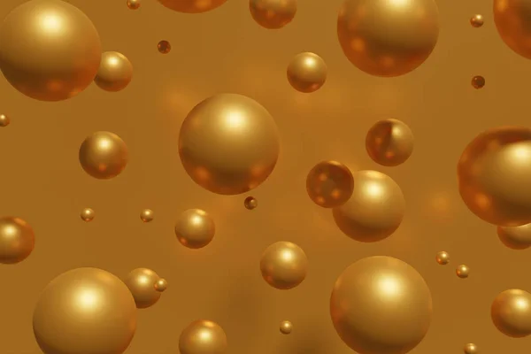 3d render of flying gold christmas spheres on a golden background — Stock Photo, Image