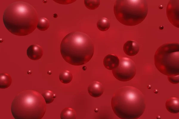 3d render of flying red christmas spheres on a red background — Stock Photo, Image
