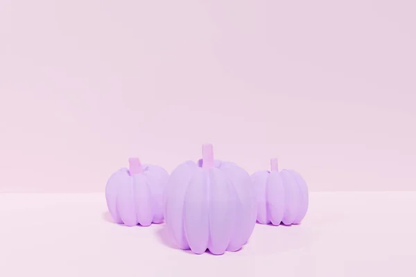 3d renderizado de calabazas de color neón pastel púrpura sobre un fondo rosa —  Fotos de Stock