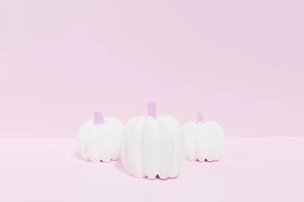 Pastel pembe arka planda üç boyutlu beyaz balkabağı çizimi