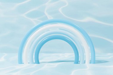 3D eğlenceli modern yaz gökkuşağı dalgalı bir mercan sualtı arka planında