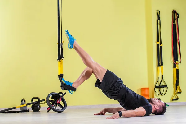 Gym training with trx fitness straps — Stock Photo, Image