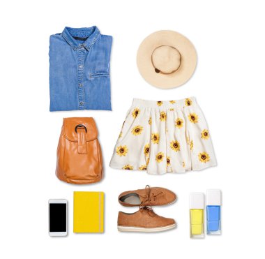 İzole backgroung üzerinde kadın yaz kıyafeti