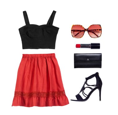 İzole backgroung üzerinde Smart casual kadın yaz kıyafeti