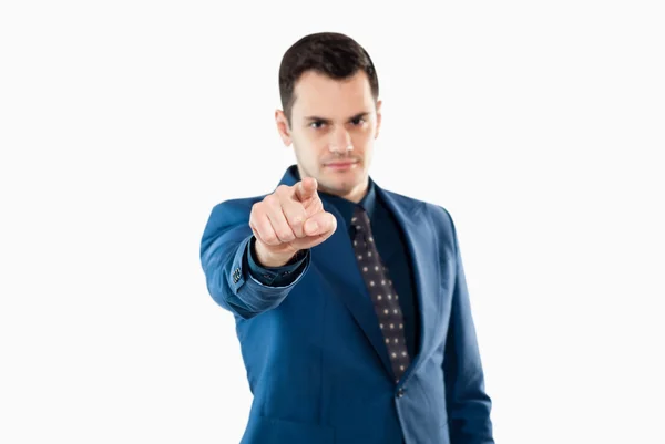 Businessman in office clothes pointing. — Stock Photo, Image