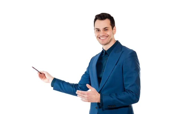 Joven empresario con estilo haciendo una presentación — Foto de Stock