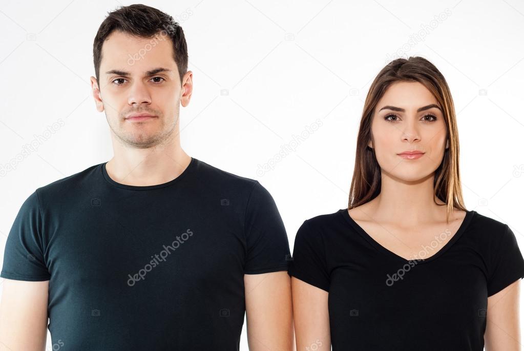 Young man and girl in black T-shirts