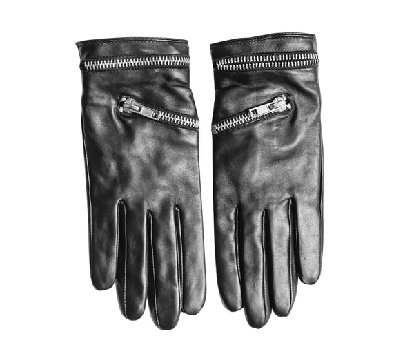 Woman Black Leather Gloves Isolated — Stock Photo, Image