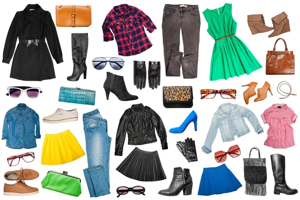 Kläder kläder och kvinna tillbehör — Stockfoto
