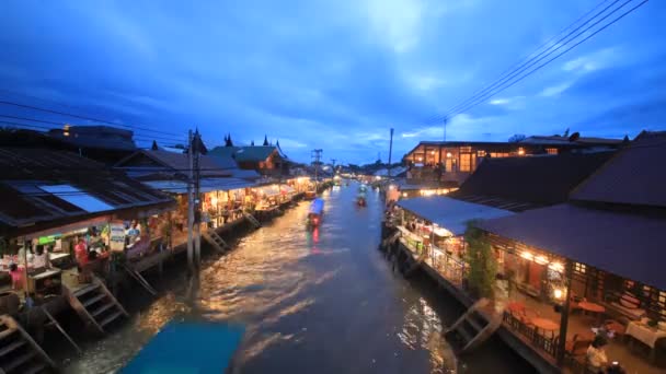 Comida Mercado Flotante Por Noche Río Amphawa Provincia Samut Songkhram — Vídeo de stock