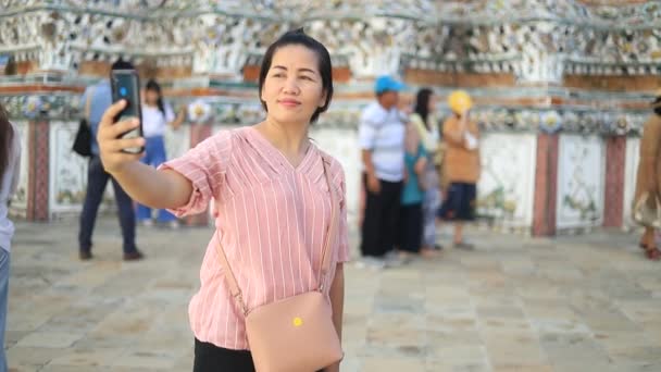 Asijské Dívka Selfie Fotografie Buddha Chrámu Bangkok Thajsku — Stock video