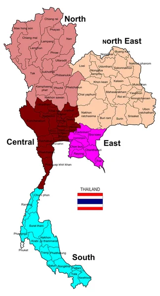 Tajlandia mapa 5 regionów — Zdjęcie stockowe