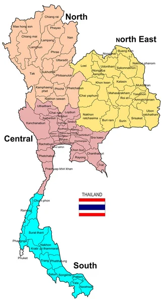 Tayland harita 4 bölgeleri — Stok fotoğraf