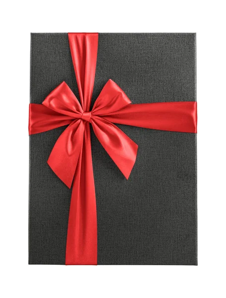 Boîte cadeau grise ruban rouge isolé — Photo