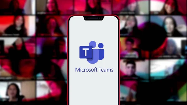 Microsoft Teams Una Plataforma Unificada Comunicación Colaboración Que Combina Chat —  Fotos de Stock