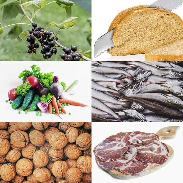 Mat, bröd, fisk, grönsaker, kött — Stockfoto