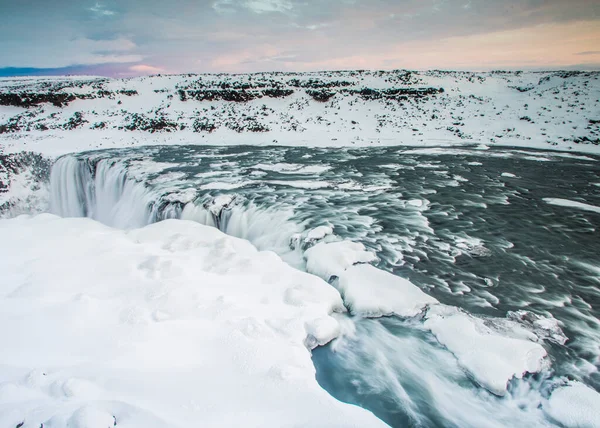 Una Las Cascadas Más Potentes Europa Paisaje Invierno — Foto de Stock