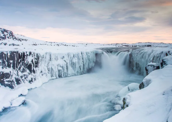 One Most Powerful Waterfalls Europe Winter Landscape — Stock Photo, Image