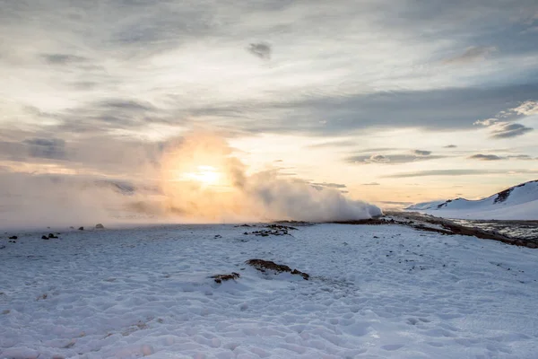 Hverir Myvatn Durante Inverno Islândia — Fotografia de Stock