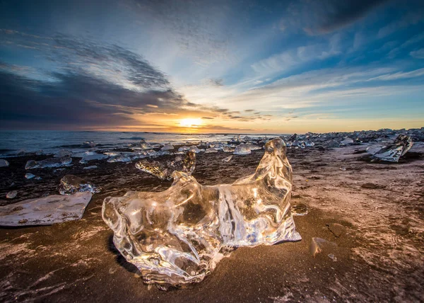 Diamond Beach Salida Del Sol Invierno Islandia —  Fotos de Stock
