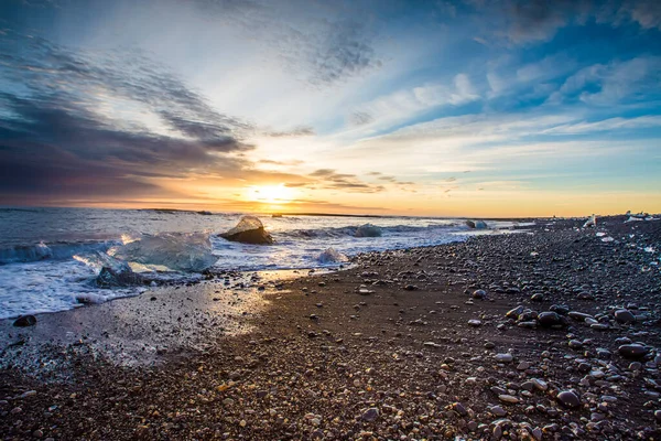 Diamond Beach Sunrise in winter Iceland.